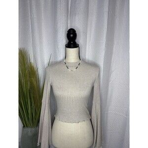 Altar’d State Women’s S Long Bell Sleeve Crop Top High Neck Ribbed Tunic